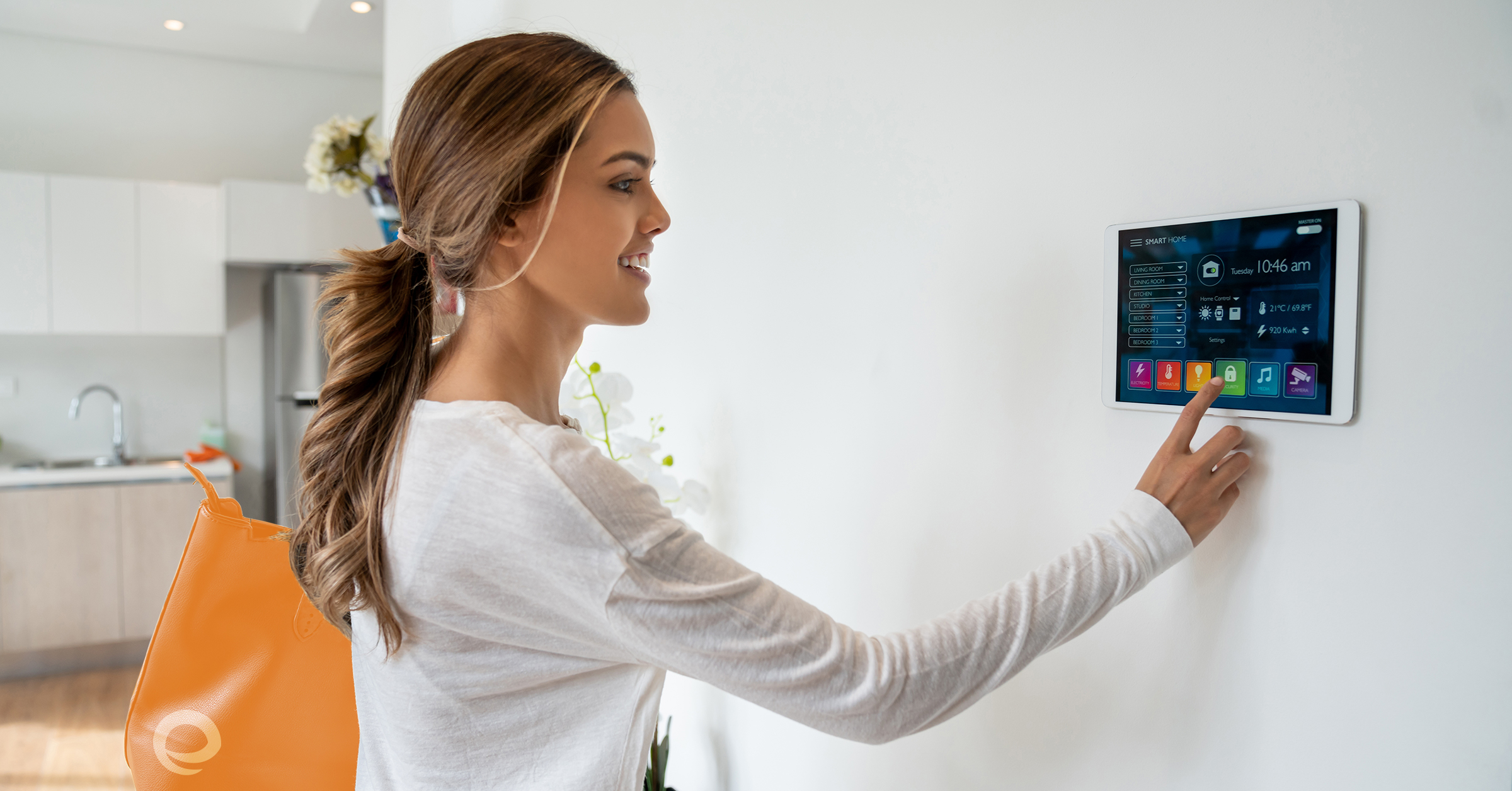 woman programming security system