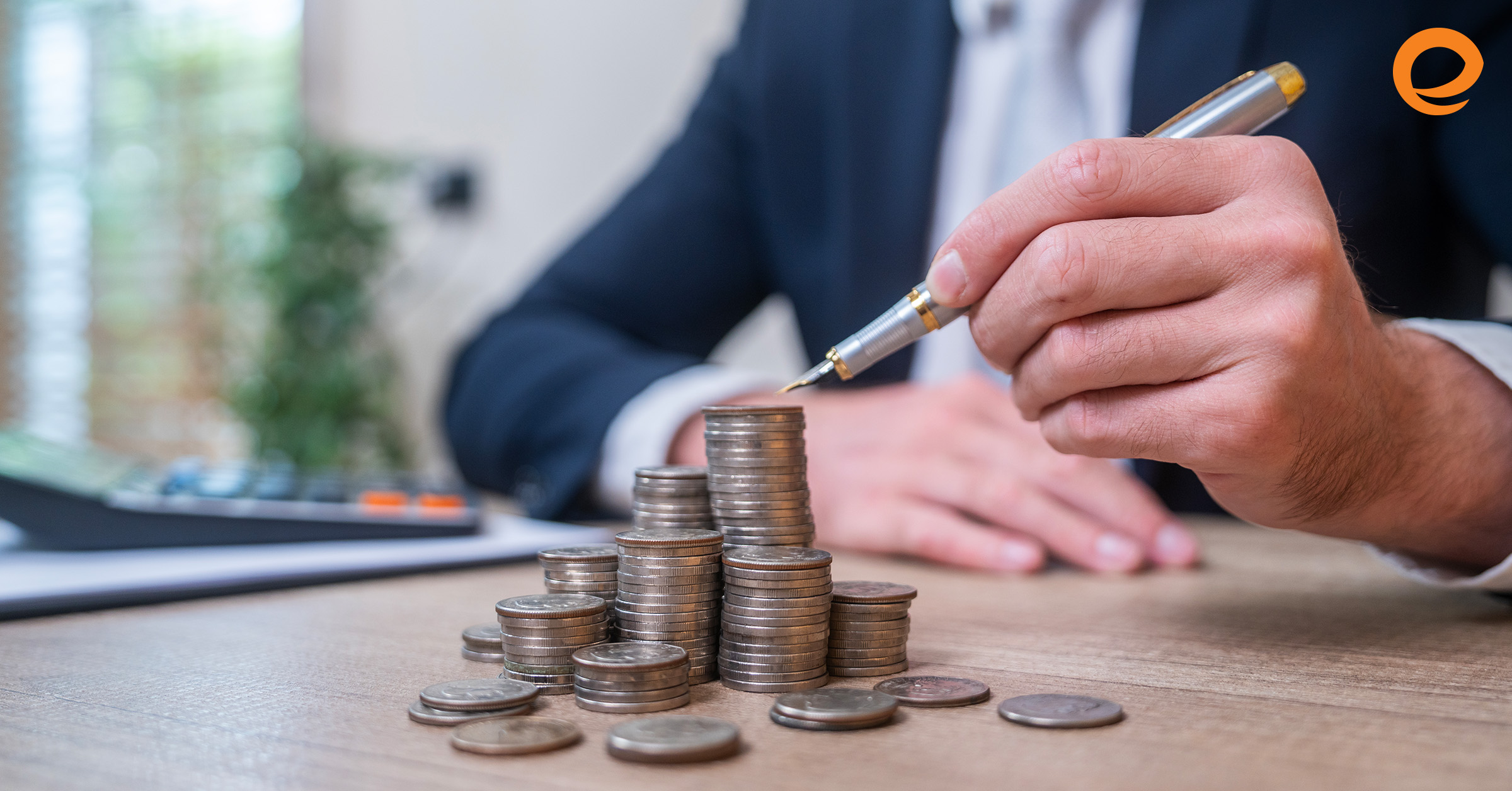 coins with a man counting them