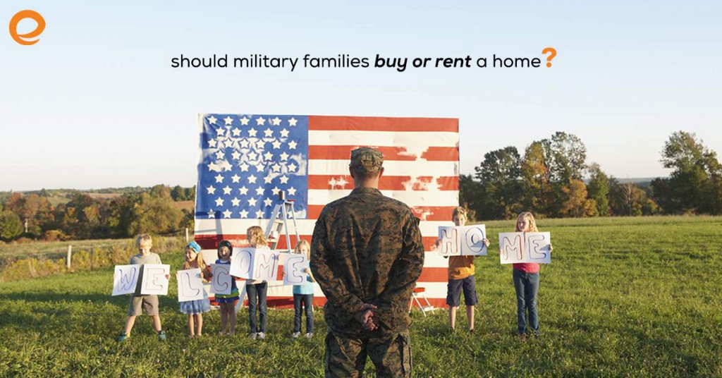 MilitaryFamilyBuyorRent military man looking at kids in a field with signs saying welcome home