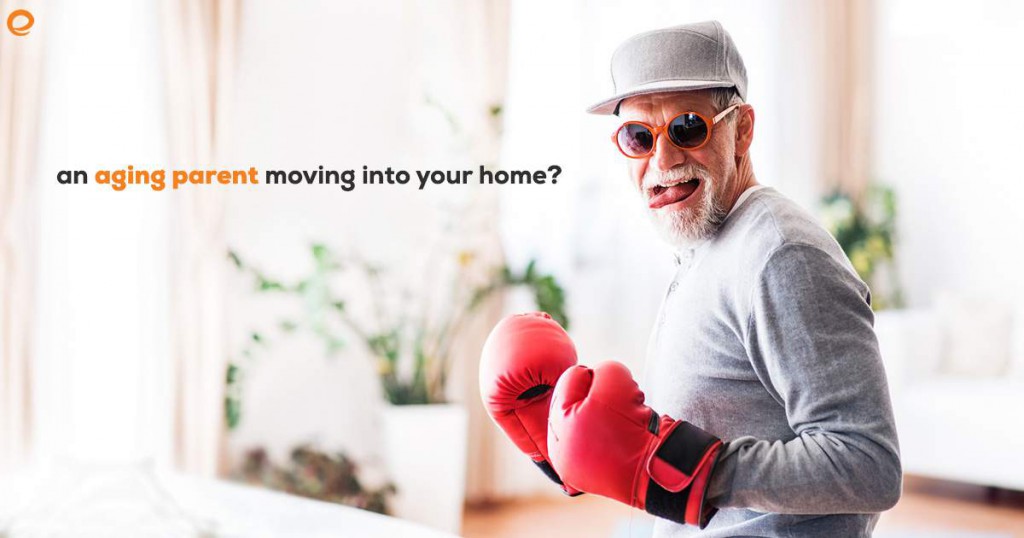 aging parent moving in Older man with boxing gloves on