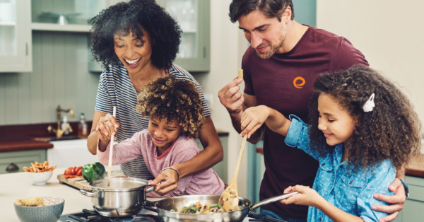 Cooking with the children in the kitchen