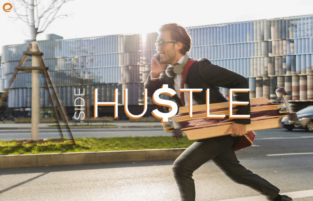 rsz_sidehustle Man running on the phone with a skateboard to his side hustle
